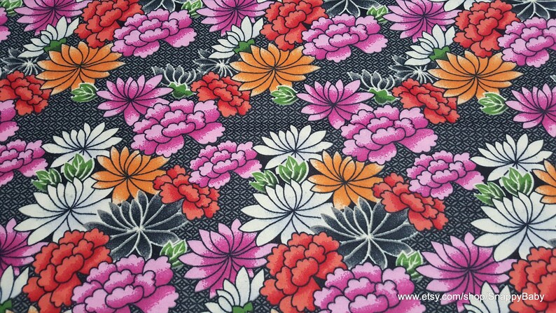 Flannel Fabric Sunset Flowers on Black By the yard 100% Cotton Flannel image 1