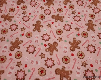 Christmas Premium Flannel Fabric - Gingerbread Cookies Pink Premium - By the yard - 100% Premium Cotton Flannel
