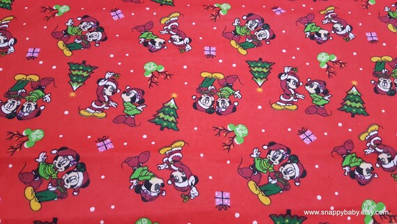 Christmas Flannel Fabric - Mickey Minnie Home for the Holidays - By the yard - 100% Cotton Flannel