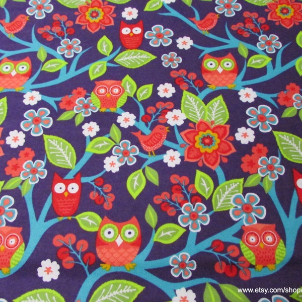 Flannel Fabric - Sweet Owl on Branches - By the yard - 100% Cotton Flannel