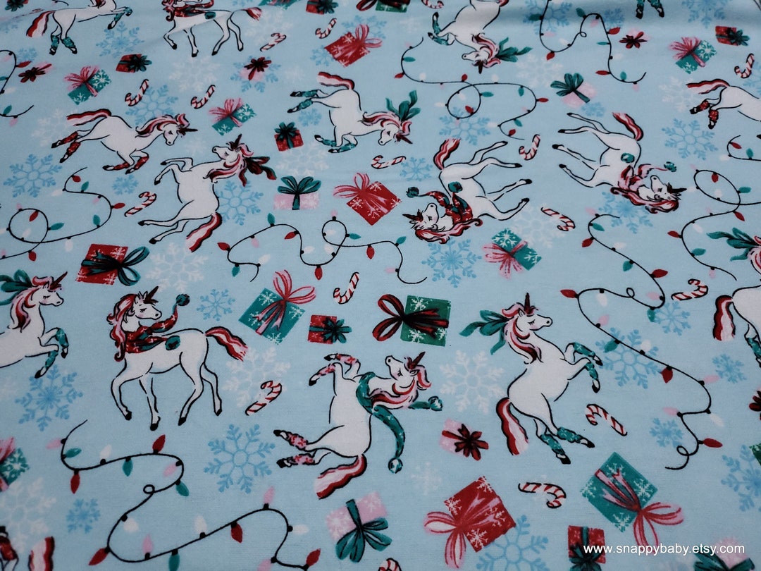 Christmas Flannel Fabric Holiday Unicorn by the Yard Etsy