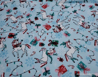 Christmas Flannel Fabric - Holiday Unicorn - By the yard - 100% Cotton Flannel