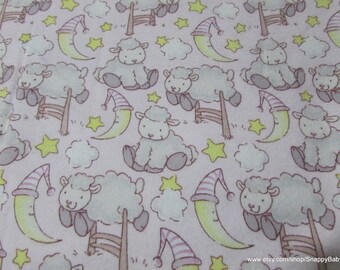 Flannel Fabric - Bedtime Sheep Light Pink/Grey - By the yard - 100% Cotton Flannel
