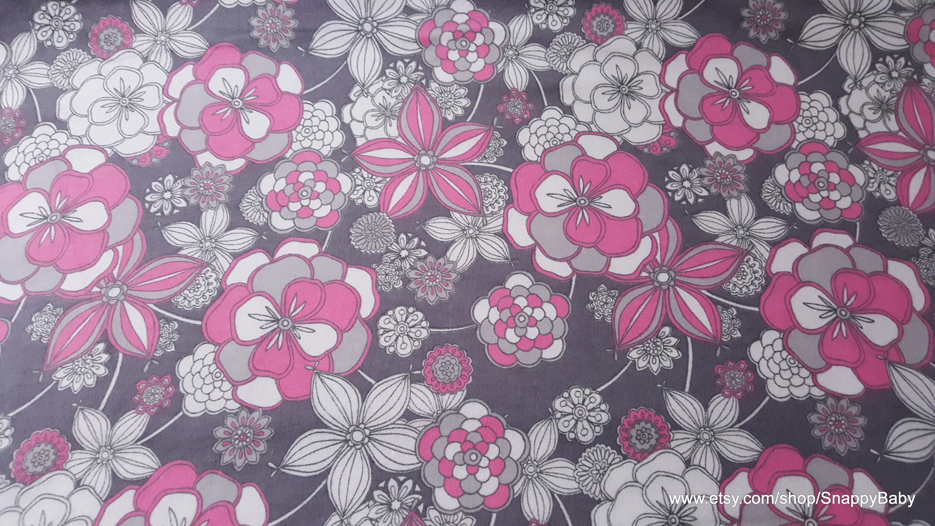 Flannel Fabric Gray Pink Floral on Gray By the yard 100 Etsy