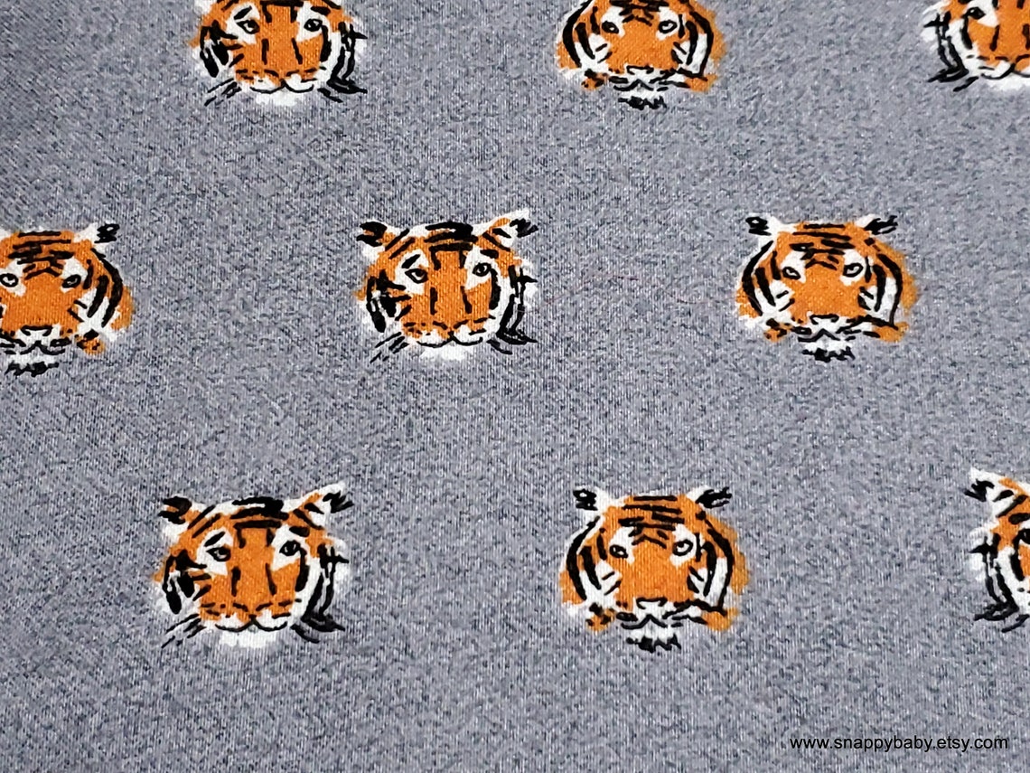 Flannel Fabric Tiger Face on Gray Luxe By the yard 70 Etsy