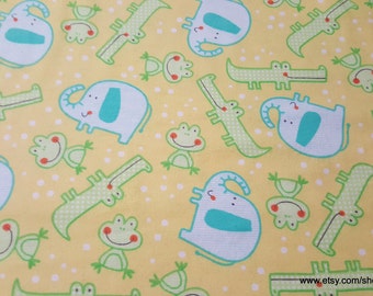 Flannel Fabric - Happy Jungle Tossed Animals Yellow - By the yard - 100% Cotton Flannel