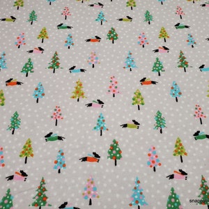 Christmas Flannel Fabric - Dachshund in the Snow Gray - By the Yard - 100% Cotton Flannel