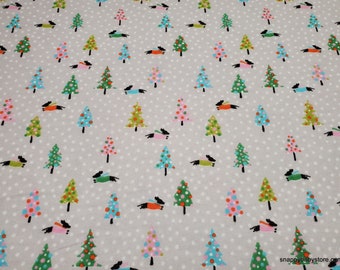 Christmas Flannel Fabric - Dachshund in the Snow Gray - By the Yard - 100% Cotton Flannel