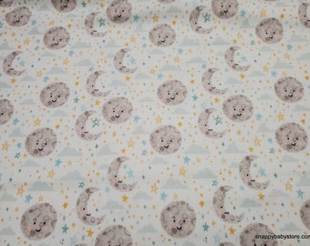 Flannel Fabric - Baby Boy Moon and Stars White Multi - By the yard - 100% Cotton Flannel
