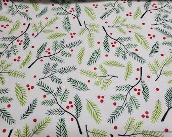 Christmas Flannel Fabric - Mistletoe and Holly - By the yard - 100% Cotton Flannel