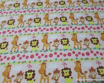 Flannel Fabric - Jungle Animal Stripe - By the yard - 100% Cotton Flannel