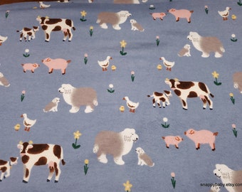 Flannel Fabric - Animal Family on Blue - By the yard - 100% Cotton Flannel
