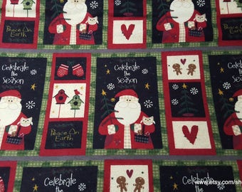 Christmas Flannel Fabric - Country Santa Patchwork - By the yard - 100% Cotton Flannel