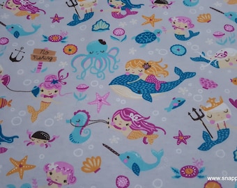 Flannel Fabric - Mermaid Friends - By the Yard - 100% Cotton Flannel