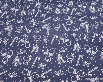 Christmas Premium Flannel Fabric - Jingle Bell Whimsical Winter Blue Premium - By the yard - 100% Premium Cotton Flannel