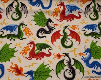 Flannel Fabric - Fire Breathing Dragons on Cream - By the yard - 100% Cotton Flannel
