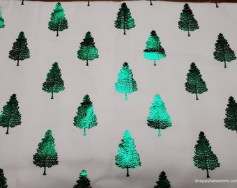 Christmas Flannel Fabric - Holiday Magic Trees Foil - By the yard - 100% Cotton Flannel