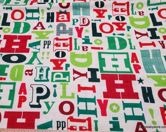 Christmas Flannel Fabric - Happy Holidays - By the yard - 100% Cotton Flannel