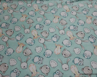 Flannel Fabric - Cuddle Me Animals Faces - By the yard - 100% Cotton Flannel