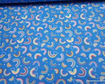 Premium Flannel Fabric - Twinkle Comfort Dreamy Rainbows Royal Blue - By the yard - 100% Cotton Flannel Premium