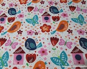 Flannel Fabric - Bird Houses - By the yard - 100% Cotton Flannel