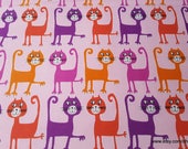 Flannel Fabric - Dancing Cats on Coral Premium - By the yard - 100% Premium Cotton Flannel