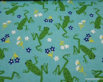 Flannel Fabric - Jumping Frogs with Flowers - By the Yard - 100% Cotton Flannel