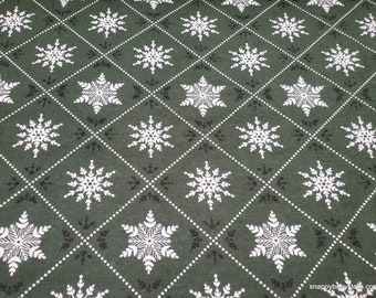 Christmas Flannel Fabric - Seasons Greetings Snowflakes Green - By the Yard - 100% Cotton Flannel