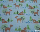 Flannel Fabric - Deer Aqua - By the yard - 100% Cotton Flannel