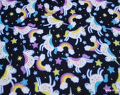 Flannel Fabric - Unicorns Chasing Rainbows Black Premium - By the yard - 100% Premium Cotton Flannel