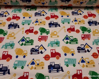 Flannel Fabric - Multicolor Trucks on Cream - By the yard - 100% Cotton Flannel