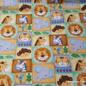 Flannel Fabric - Zoo Animal Patchwork - By the yard - 100% Cotton Flannel