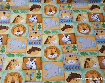Flannel Fabric - Zoo Animal Patchwork - By the yard - 100% Cotton Flannel