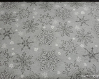 Christmas Flannel Fabric - Gray Snowflakes on Gray - By the yard - 100% Cotton Flannel