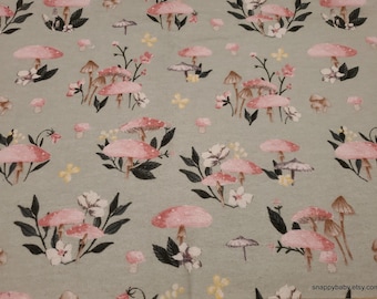 Flannel Fabric - Floral Mushroom Field - By the yard - 100% Cotton Flannel