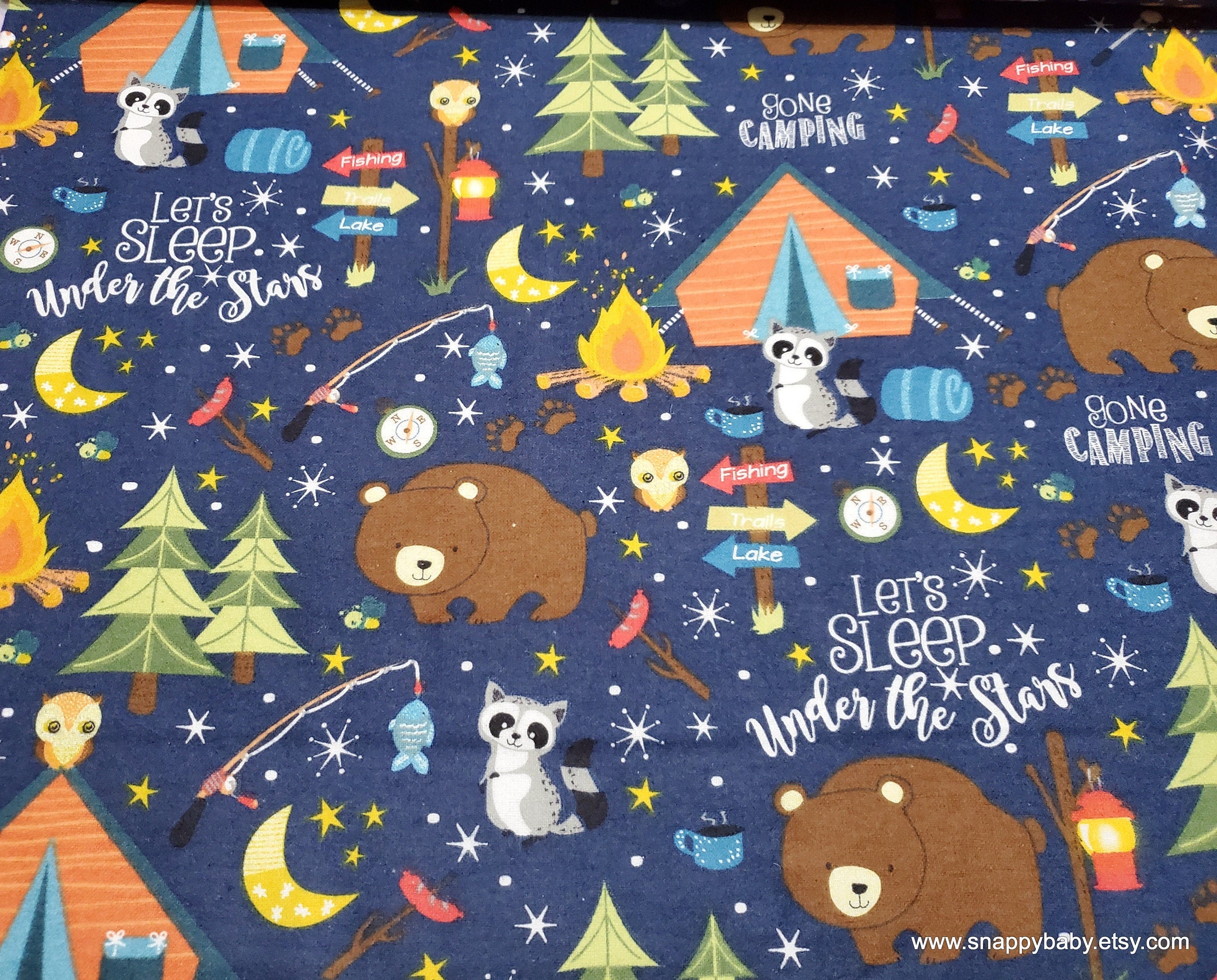 Sleepy Bears Flannel Fabric by the Yard or Half Yards 100% Cotton