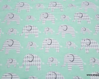 Flannel Fabric - Patterned Elephant Mint - By the yard - 100% Cotton Flannel