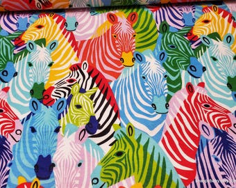 Flannel Fabric - Bright Rainbow Zebras - By the Yard - 100% Cotton Flannel