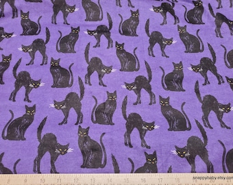 Flannel Fabric - Scaredy Cats on Purple - By the Yard - 100% Cotton Flannel