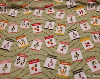 Flannel Fabric - Garden Seeds - By the yard - 100% Cotton Flannel