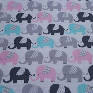 Flannel Fabric - Baby Elephants Marching - By the yard - 100% Cotton Flannel