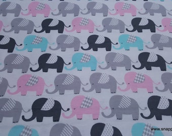 Flannel Fabric - Baby Elephants Marching - By the yard - 100% Cotton Flannel