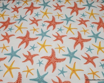 Flannel Fabric - Starfish on White - By the yard - 100% Cotton Flannel