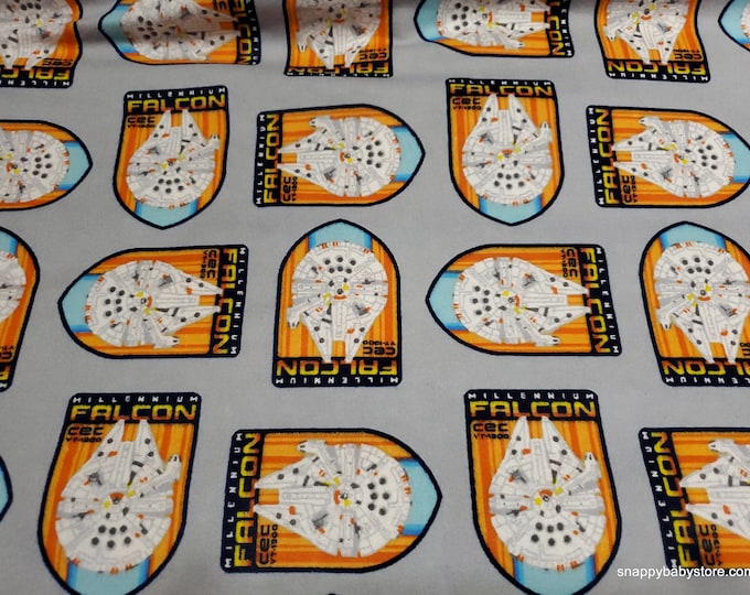Featured listing image: Character Flannel Fabric - Star Wars Millennium Falcon - By the yard - 100% Cotton Flannel