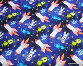 Flannel Fabric - Space Aliens Rockets Astronauts - By the yard - 100% Cotton Flannel