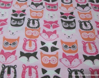 Flannel Fabric - Pink Animal Faces - By the yard - 100% Cotton Flannel