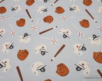 Remnant Flannel Fabric - Baseball Icons Light Blue - Choose your Size - 100% Cotton Flannel