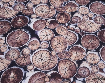 Flannel Fabric - Realistic White Logs - By the yard - 100% Cotton Flannel