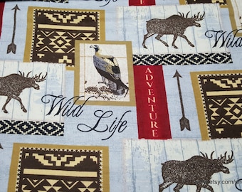 Flannel Fabric - Wild Life Patch - By the yard - 100% Cotton Flannel