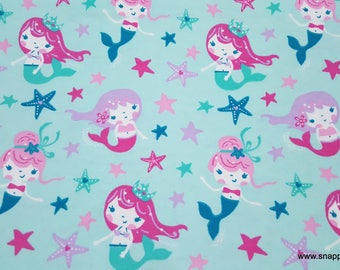 Flannel Fabric - Flowing Mermaids - By the Yard - 100% Cotton Flannel